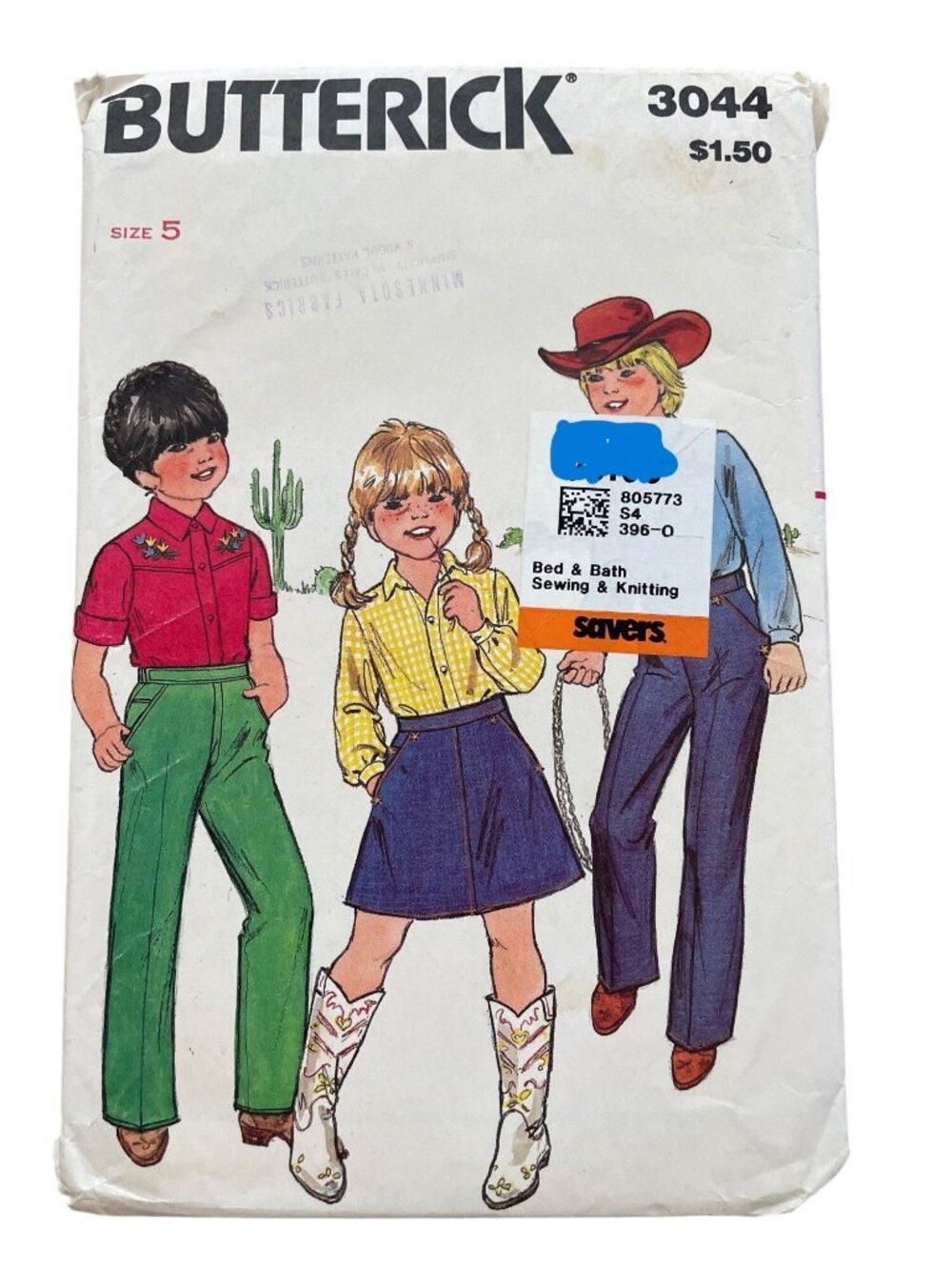 Vintage Butterick 3044 Sewing Pattern Size 5 Childrens Shirt Skirt Pants UNCUT